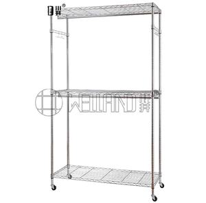 Perchero cromado de 3 niveles, estantería de alambre ajustable, perchero con varillas dobles y ganchos laterales - Product Image 1