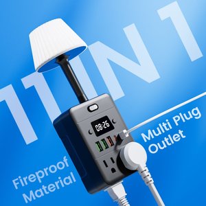 ตัวแปลงไฟแบบปรับได้พร้อมไฟ LED ช่องเสียบหลายช่องและพอร์ต USB ป้องกันไฟล้นและกันไฟ ปลั๊กปรับแต่งได้ - Product Image 5