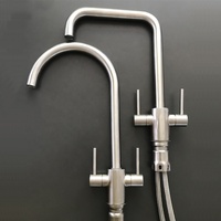 Robinet d'évier à 2 poignées en forme de 7 en acier inoxydable 304 Mélangeur de cuisine monotrou avec tuyau Swan Robinet à rotation ZY-K108L