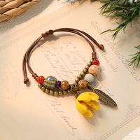 Handgeweven keramische planten-eikelarmband, natuurlijke fruitarmband, vintage bosstijlarmband voor dames