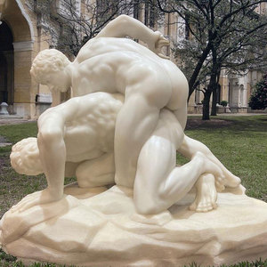 Statue de lutteurs de sculpture de combat d'homme <span class=keywords><strong>nu</strong></span> grec de marbre blanc naturel grandeur nature pour la décoration de jardin - Product Image 1