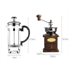 Vente de gros Cadeau d'accessoires pour le café, boîte de moulin à café manuel en bois avec presse française en verre de 350 <span class=keywords><strong>ml</strong></span>/ - Product Image 2