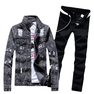 <span class=keywords><strong>Costume</strong></span> d'affaires pour <span class=keywords><strong>homme</strong></span>, <span class=keywords><strong>veste</strong></span> en jean printemps-automne avec pantalon long plissé et fermeture éclair, tendance et élégant - Product Image 4