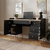 Escritorio de Computadora Moderno Convertible de MDF Negro con Cajones de Almacenamiento, Diseño Ecológico, Funciones que Ahorran Espacio, Patas de Metal para Oficina en Casa