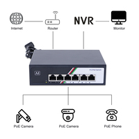 Switch PoE de 6 Puertos y 100 Mbps con Fuente de Alimentación de 48 V para Redes de Cámaras CCTV/IP, 2 Puertos de Enlace Ascendente, 1 Año de Garantía, Compatible con VLAN