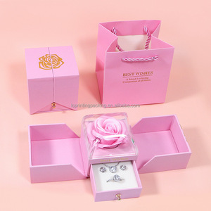 Caja de papel abierta de doble cara de lujo para conjunto de joyería elegante flor de Rosa eterna revestimiento UV y caja de grabado para collar de anillo - Product Image 1