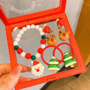 Noël enfants <span class=keywords><strong>Bracelet</strong></span> et cravate de cheveux ensemble filles bijoux père noël bonhomme de neige arbre charme perlé accessoires de noël fête faveurs cadeau - Product Image 3