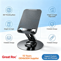 Support de téléphone et tablette rotatif à 360 degrés OEM, support de téléphone portable pliable en métal réglable pour iPad et smartphone