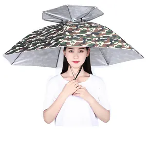 China promocional atacado capacete guarda-chuva chapéu mini sol cabeça golfe pesca camping colorido headwear chapéu guarda-chuva parasol chapéu