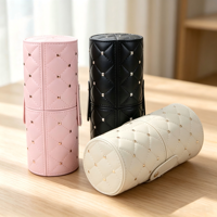 Porte-pinceaux de maquillage en cuir avec logo personnalisé, étui cylindrique pour cosmétiques, organiseur de voyage