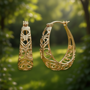 Orecchini a Cerchio E900 in Lega Dorata, Gioielli Classici da Donna per Feste, Design in Lega di Zinco Placcata Oro - Product Image 2