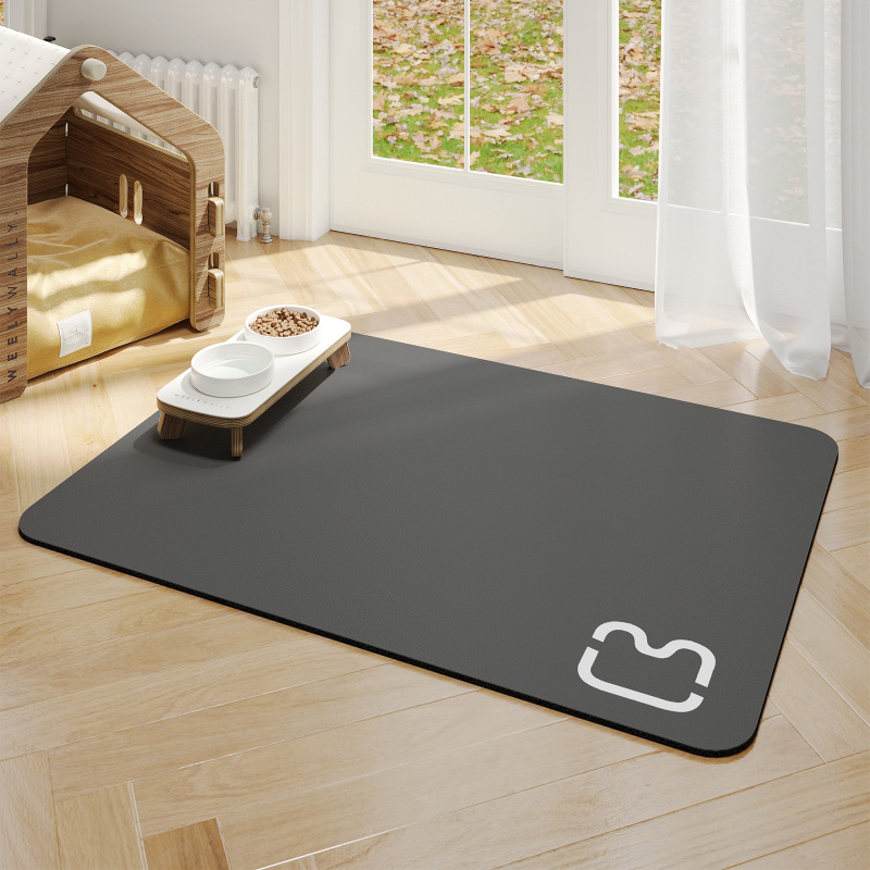 No-wash pet feeding mat - cat head dark gray