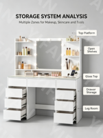 Coiffeuse Hzuaneri en panneau MDF avec 9 tiroirs, éclairage LED, grand miroir HD, ampoules rétro chaudes, fixation murale pour chambre à coucher