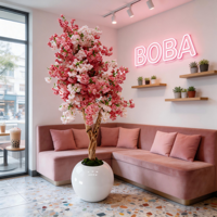 Nouvel Arbre Artificiel de Cerisier Rose Haut de Gamme en Plastique Moderne de 200 CM pour Décoration Intérieure Maison, École, Fête, Mariage, Magasin
