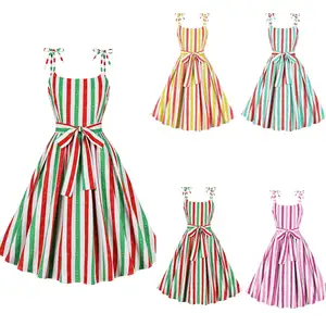 MXN 5170 Christmas Valentine's Day dress stripe style bow tie strap mid length casual dress christmas dress for women