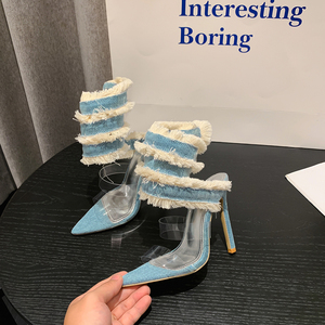 Sandalias de Tacón Alto con Punta en Pico y Diseño de Serpiente en Mezclilla, Estilo Europeo y Americano, Sexy, Primavera 2025, Último Modelo, Gran Venta - Product Image 6