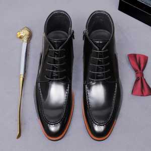 Bottes en cuir pour hommes de grande taille, faites à la main, haut de gamme, à bout pointu, style britannique, brillantes, avec fermeture éclair, bottes courtes en cuir de vache, chaussures pour hommes - Product Image 3