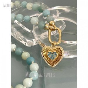 NM45608 <span class=keywords><strong>collana</strong></span> con chiusura a moschettone placcata oro annodata a mano con ciondolo a forma di cuore in <span class=keywords><strong>amazzonite</strong></span> naturale NM45608 - Product Image 4