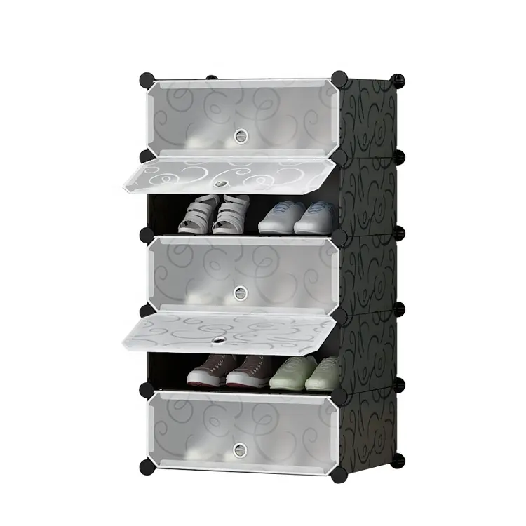 5 Tier Cube FAI DA TE Portatile Scarpe Dell'organizzatore di Immagazzinaggio Torre Incastro Shoe Rack, Modulare Armadio Scaffalature Per Il Risparmio di Spazio