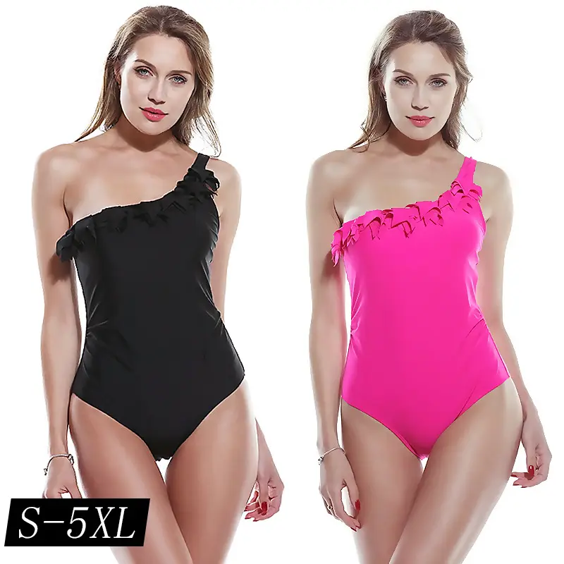 S-5XL One Piece Swimsuits Bikini Beachwear one shoulder Solid Bikini Ladies PLus Size Cover Summer Cut Bathing Style