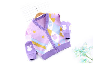 100% algodón púrpura amarillo moda niños niñas tejido suéter abrigo ropa cárdigan en stock - Product Image 2