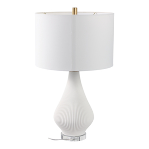 Modern Table Lamp Teardrop Textured Stoneware Base Fabric Shade Bedroom Living Room Bedside Desk - Product Image 4