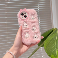 Coque de téléphone antichoc en PC brodée lapin mignon en peluche pour iPhone 13 14 15 16 17 18 Pro Max – Collection Automne Hiver