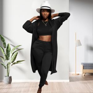 Solid Color Coat Crop Top Bodycon Youthful and Beautiful Jogger Women's <b>Sets</b> Three Pieces Fashion - Product Image 3