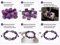 Bracelet ajustable fait main pour femme, tendance, avec perles carrées en cristal blanc naturel, améthyste et agate, pour l'énergie spirituelle