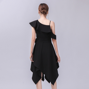 Nueva tendencia ropa elegante de las mujeres vestido Sexy sin mangas negro volantes asimétrica vestido fiesta vestido de mujer - Product Image 4