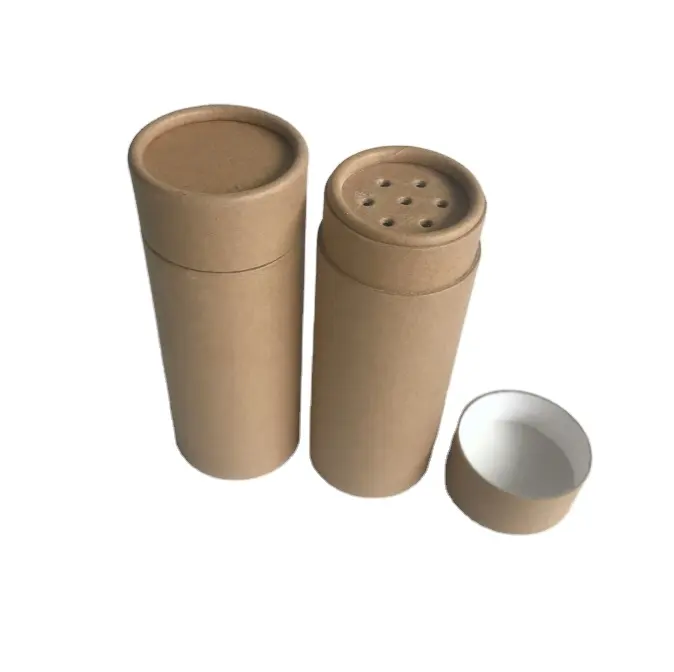 Food Grade Biodegradable Packaging With Shaker Lid Brown Kraft Loose Powder Pepper Paper Tube