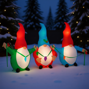 Gnomes de Noël gonflables de 6,6 pieds, décorations lumineuses pour la cour, lumières LED intégrées, ensemble de trois décorations de Noël pour l'extérieur - Product Image 2