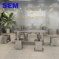 Set Tavolo e Sedie SEM per Pasticceria, Stile Industriale, Sgabelli per Caffetteria, Tavolo da Isola in Acciaio Inox, Tavolo Personalizzato