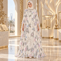 Robe Abaya en Chiffon à Imprimé Floral de Luxe, Col en V, Manches Évasées, Tenue de Mariage Modeste