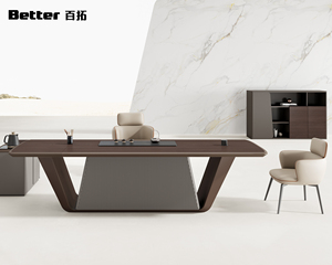 Scrivania Direzionale Moderna di Lusso con Tavolino Integrato, Gambe a V Uniche, Tavolo in Legno Massello per Ufficio e Reception - Product Image 1