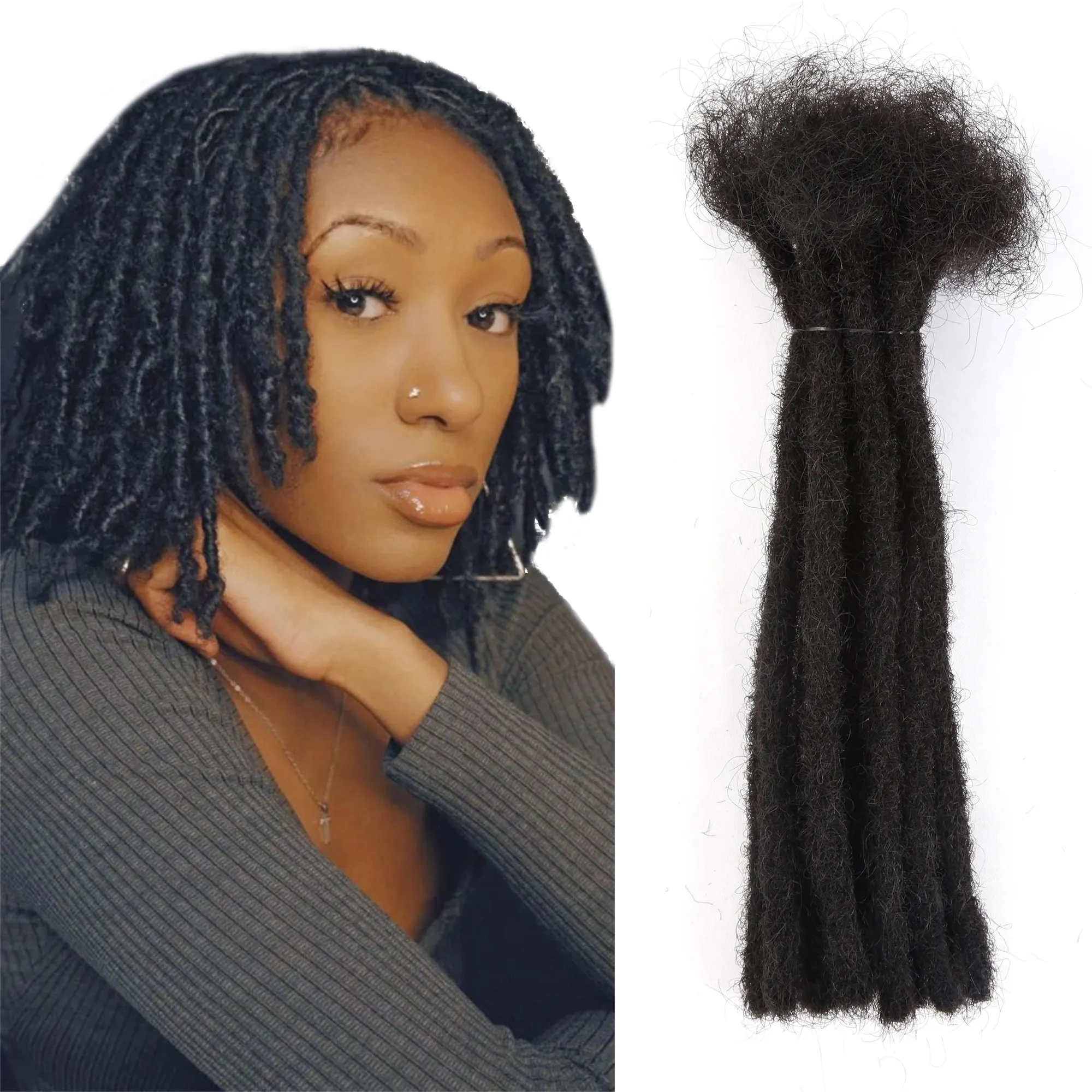 100% Human Hair Men Women Thickness 10 Strands Full Handmade Afro Dyed Bleached Permanent Natural Black Dreadlock Extensions