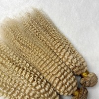 Extensions de cheveux humains afro crépus à clipser # Extensions de cheveux bouclés blonds 613 à clipser, 120g, cheveux vierges birmans, 100% cheveux vierges