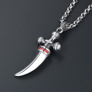 European Style Titanium Steel <b>Cross</b> Pendant With Red Gemstones Bull Horn Shape Necklace For Men Gift SP754 - Product Image 3