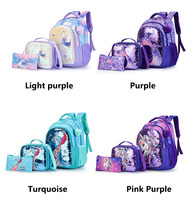 Ensemble de sac à dos scolaire 3 pièces pour filles avec boîte à lunch isotherme et trousse à crayons, design tendance, doublure en polyester imperméable, fermeture à glissière