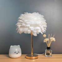 Lampe de table moderne à LED à intensité variable alimentée par courant continu, style nordique simple, avec plumes d'oie, pour l'éclairage de la chambre à coucher et du salon