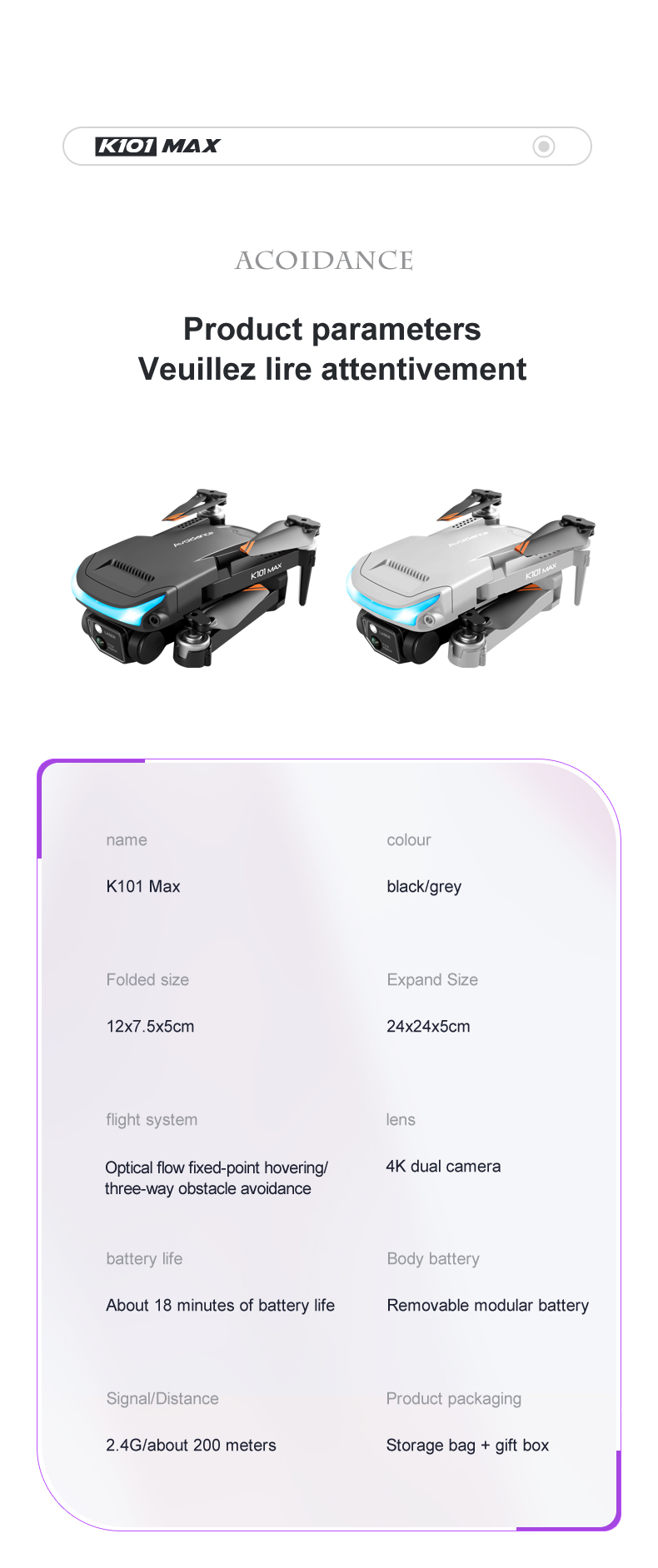  2022 New K101MAX Drone with 4K Dual Camera for Adults, Infrared  Obstacle Avoidance Drone, Dynamic Lighting Folding Fixed Height Drone for  Beginners Kids : Toys & Games