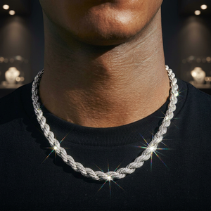 Collar de Cadena de Cuerda Iced Out, Cadena de Eslabones Trenzados con Diamantes Estilo Hip Hop, Chapado en Oro Blanco, Joyería de Lujo para Hombre - Product Image 3