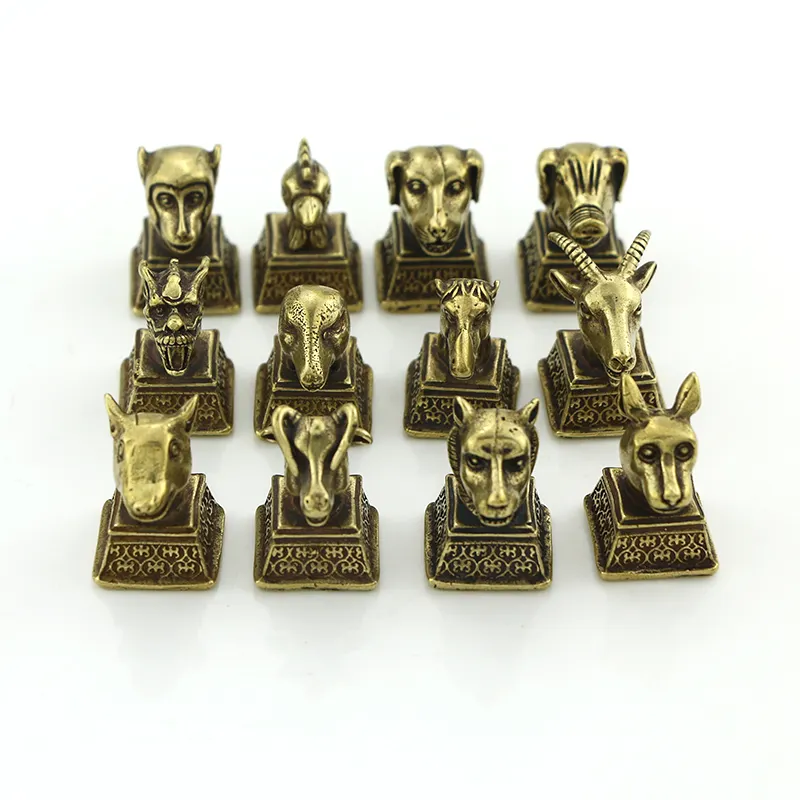 Hot sale CA549 A set of 12 antique twelve zodiac brass seals imitated pure copper square seal crafts