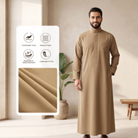 Thobe saoudien respirant en tissu texturé de haute qualité, vêtement islamique pour homme, léger, vêtements musulmans traditionnels