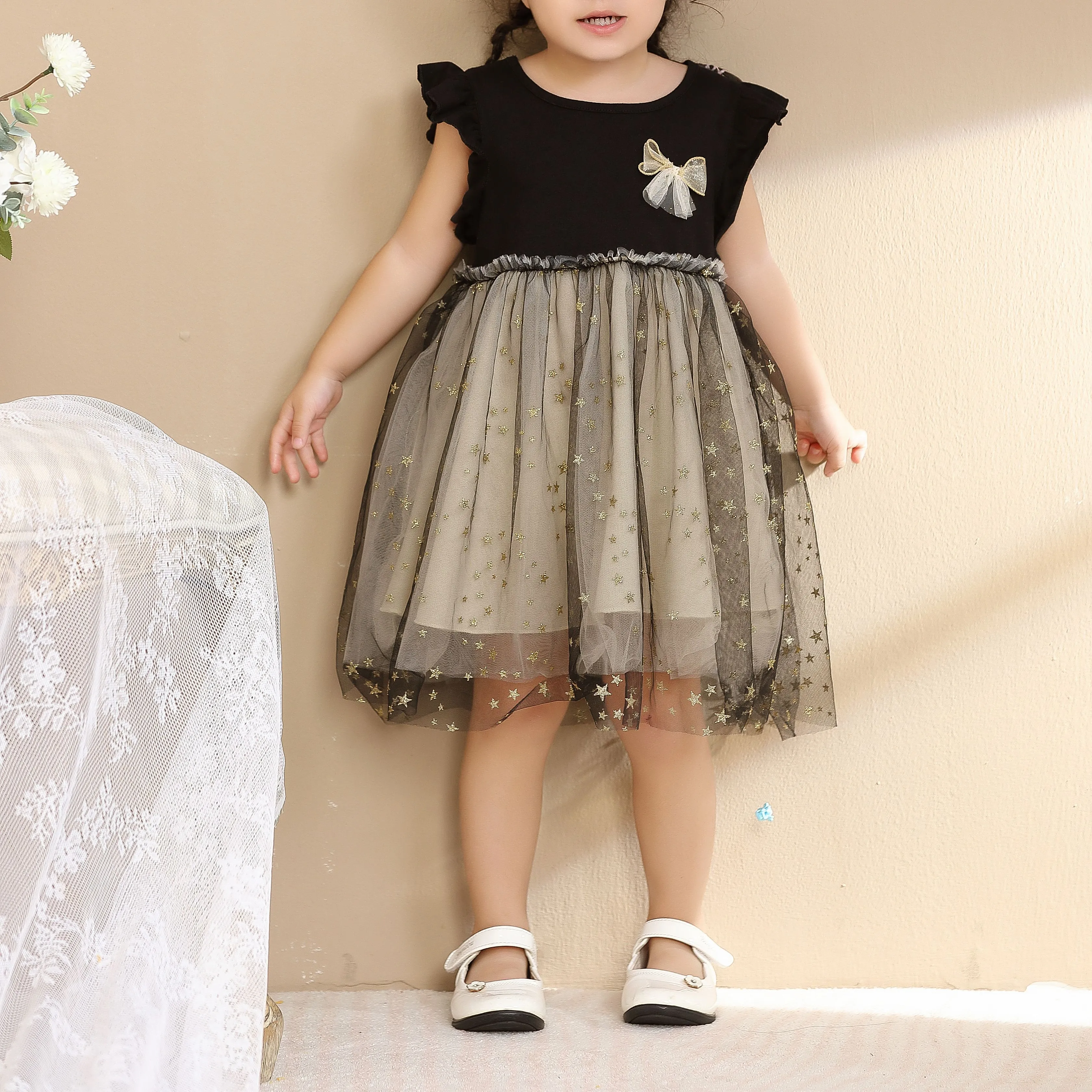 Oem Meisje Jurk Star Mesh Tutu Fabrikant Op Maat Kleding Kinderen Luxe Kids Peuter Meisjes Jurken Jacquard Stof A-Line