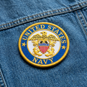 USA N-A-V-Y High Quality Lace Embroidered Patch <b>Sew</b>-On Fabric Badge Circular Luxury Design for Garment - Product Image 2