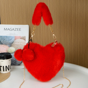 Lovely Heart-shaped <b>Plush</b> Shoulder Bag, Fluffy Faux Fur Love Crossbody Handbag, Mini Tote <b>Purse</b> for Daily & Streetwear - Product Image 2