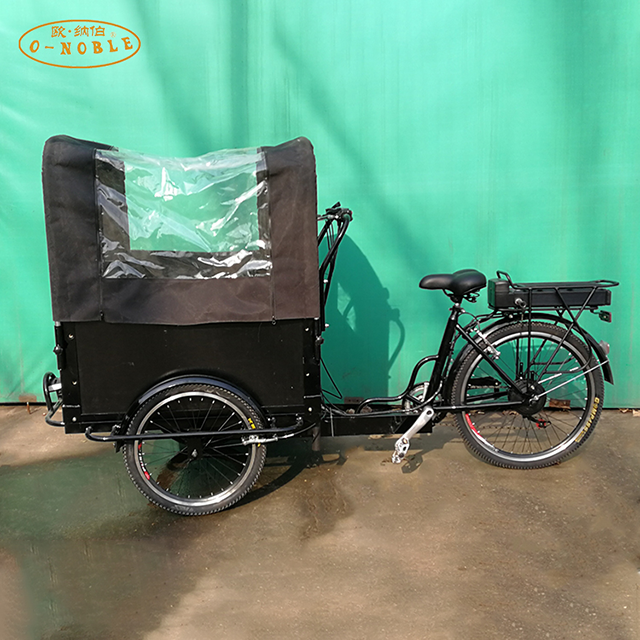 緑色の三輪車人力車 家族用の木製ボックス電動自転車付き三輪車3輪カーゴバイク