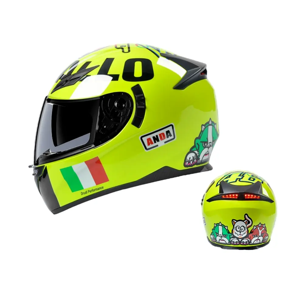 Helm sepeda motor wajah penuh antikabut, helm motorcross dengan lensa ganda disetujui DOT dengan lampu belakang LED