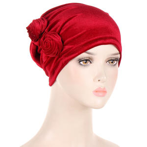 HZM-24017 fleur cheveux velours Turban chapeaux dames femmes cheveux enveloppes Bonnets plissé bandeau <span class=keywords><strong>chimio</strong></span> <span class=keywords><strong>bonnet</strong></span> casquette - Product Image 1
